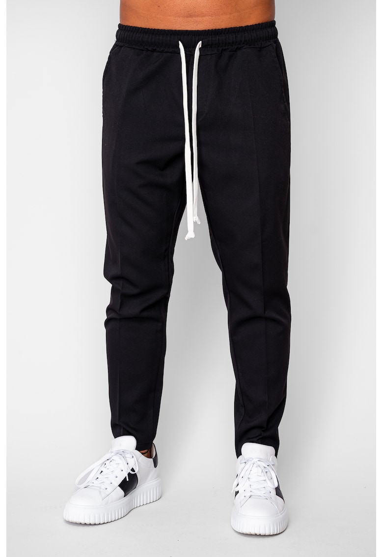 Pantalon lung conic cu snur Black 20135 - Negru