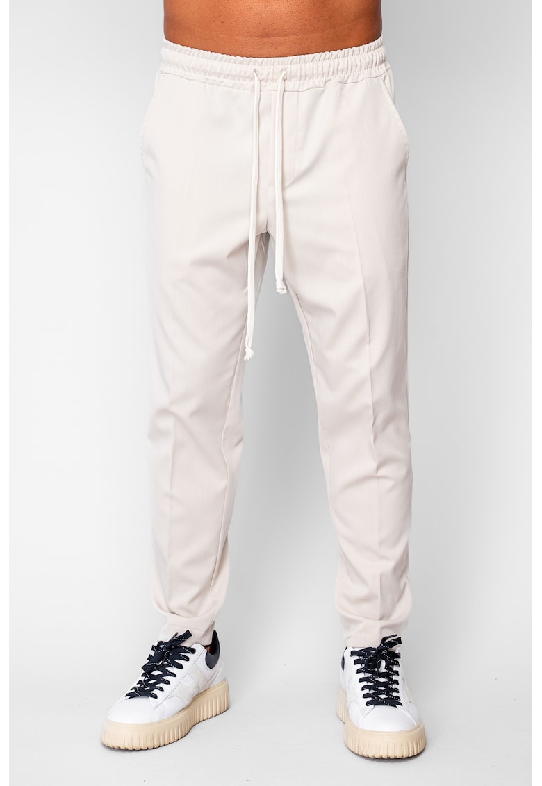 Pantalon lung conic cu snur Beige 20139 - Bej