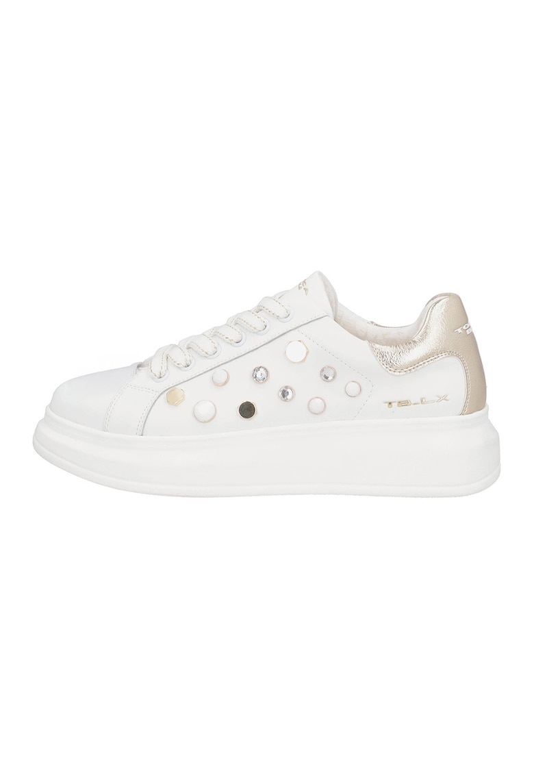 Pantofi sport din piele si piele ecologica - Alb/Auriu