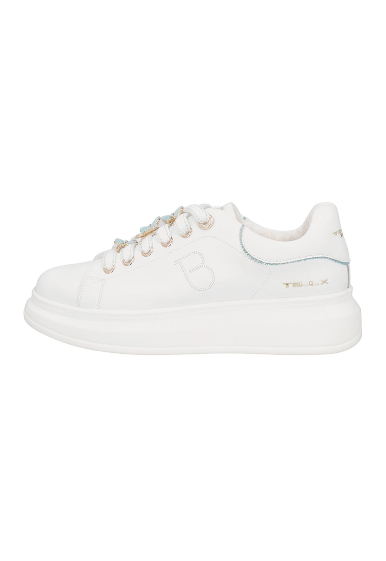 Pantofi sport din piele cu logo - Alb/Auriu/Albastru glaciar