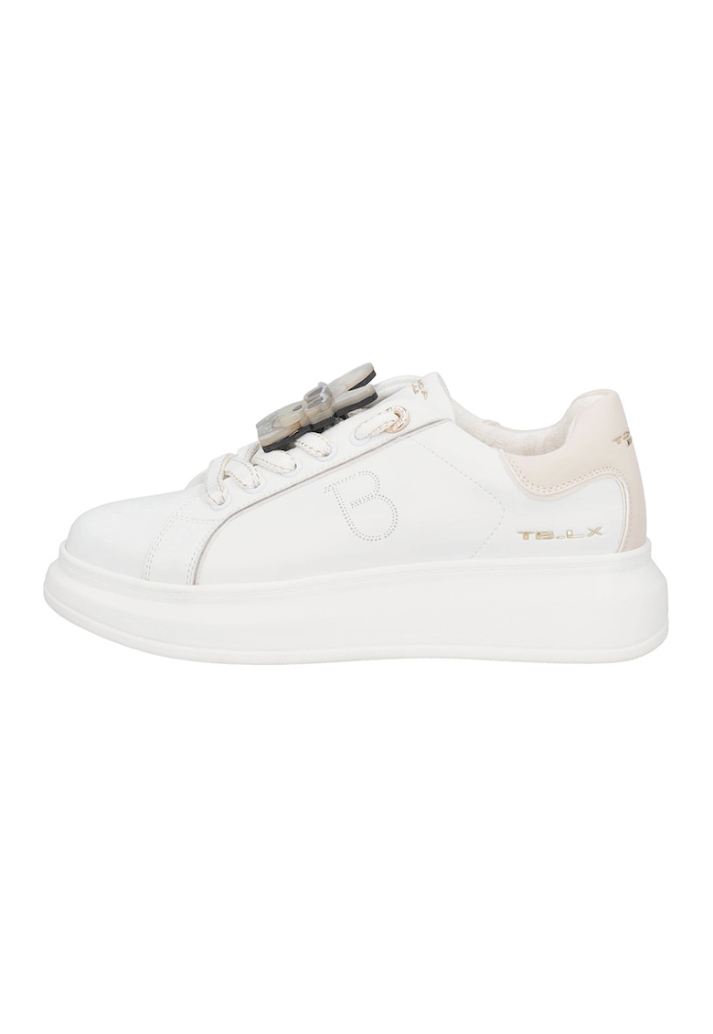 Pantofi sport din piele si piele ecologica - Alb/Bej deschis