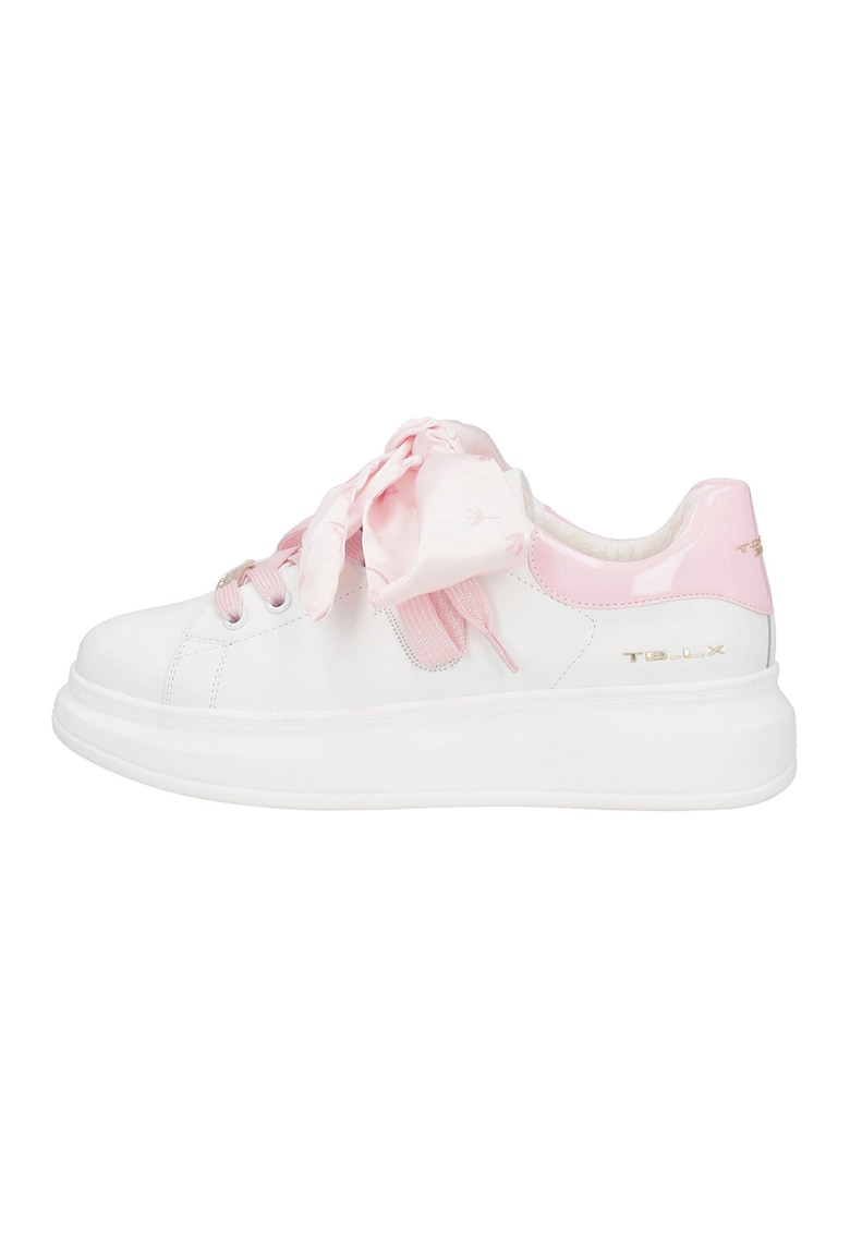 Pantofi sport cu sireturi din satin - Alb/Roz pastel