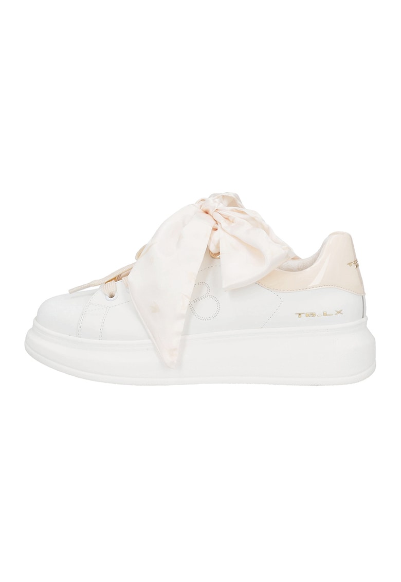 Pantofi sport cu sireturi din satin - Crem/Bej deschis