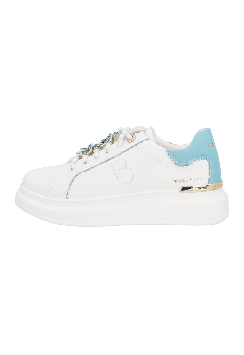 Pantofi sport din piele si piele ecologica - Alb/Albastru azur