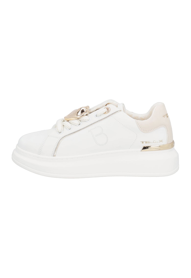 Pantofi sport din piele si piele ecologica - Alb/Auriu/Crem