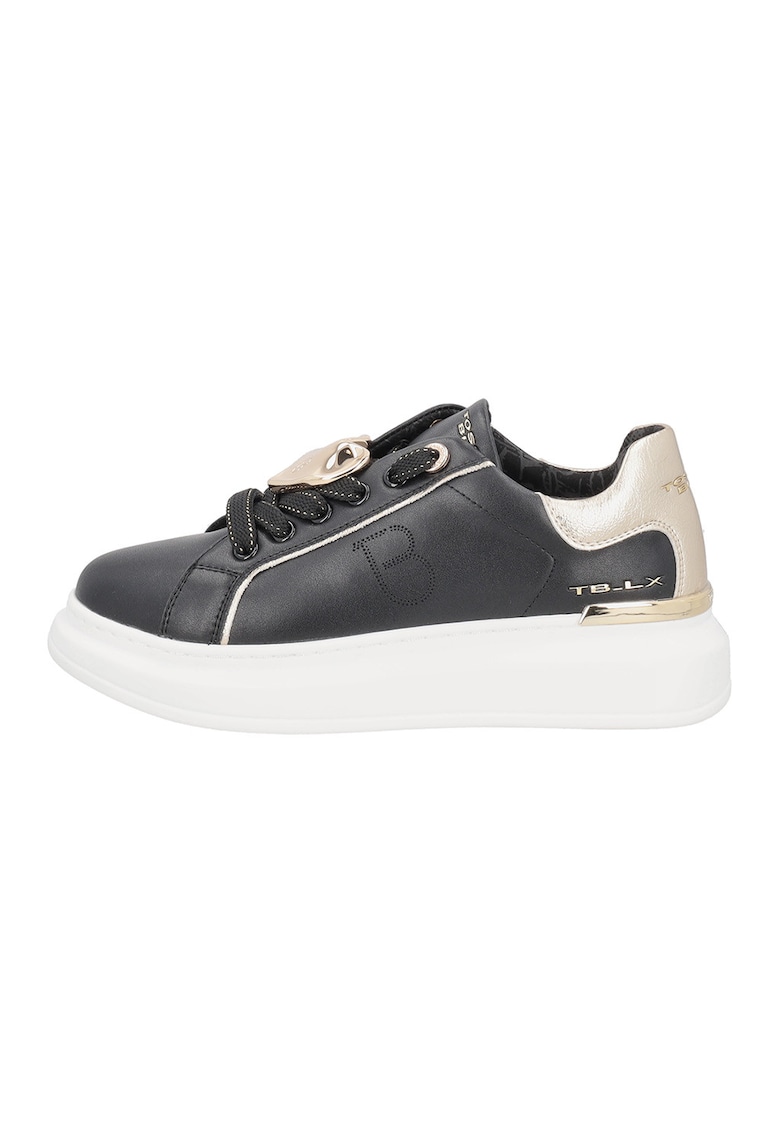 Pantofi sport din piele si piele ecologica - Auriu/Negru