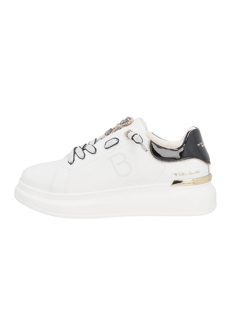 Pantofi sport din piele si piele ecologica - Alb/Negru