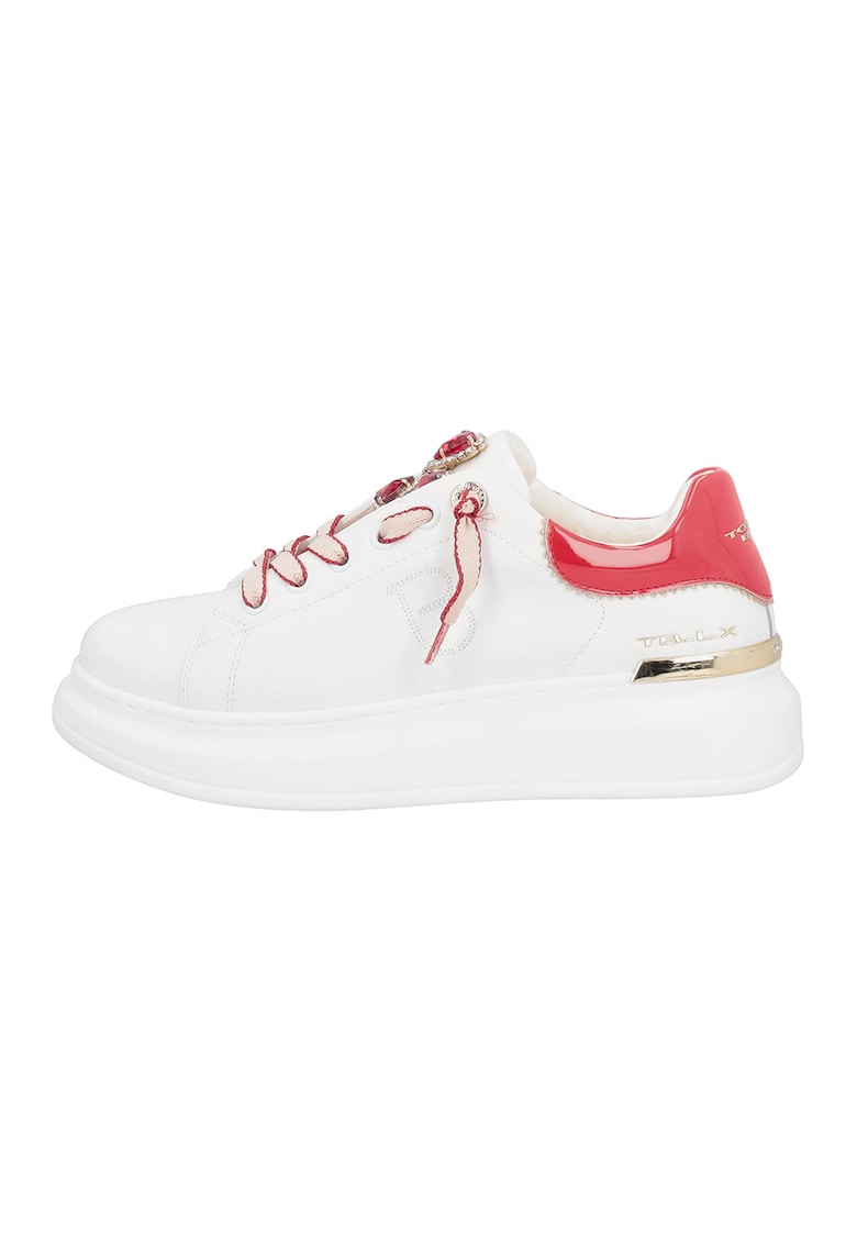 Pantofi sport din piele si piele ecologica - Rosu/Alb