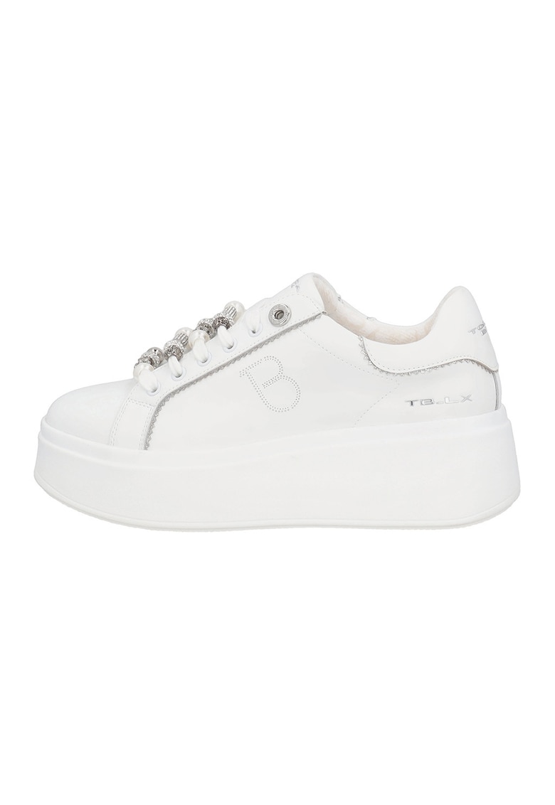 Pantofi sport din piele si piele ecologica - Alb/Argintiu