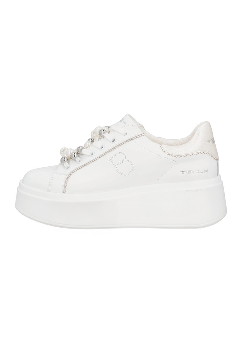Pantofi sport din piele si piele ecologica - Alb