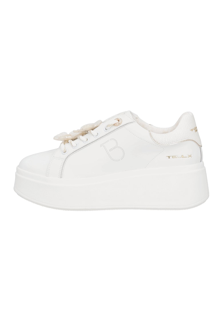Pantofi sport din piele si piele ecologica - Alb/Bej deschis