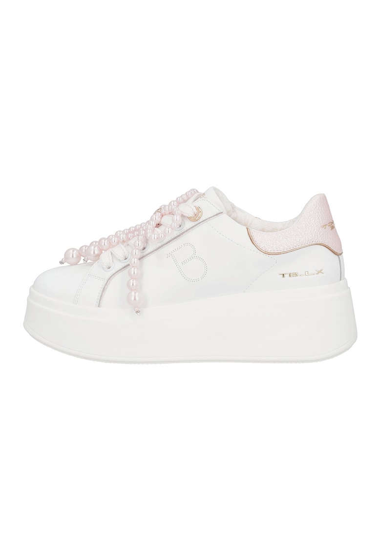 Pantofi sport din piele si piele ecologica - Alb/Roz pastel