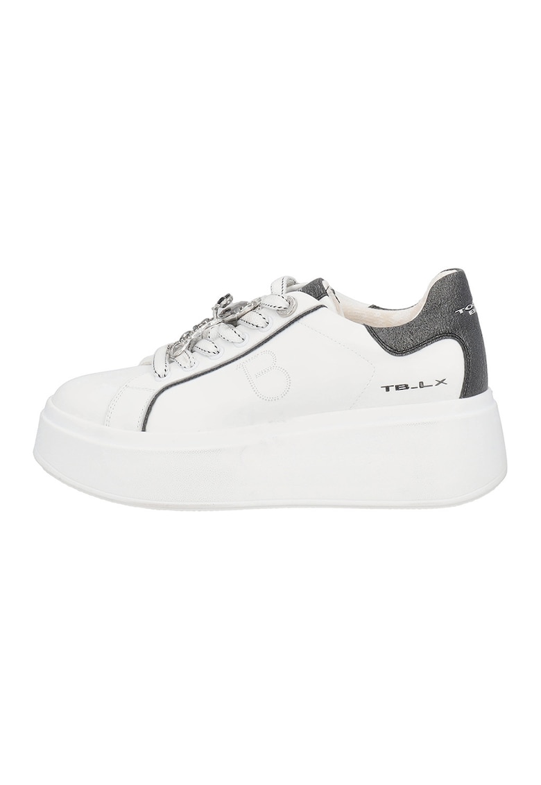 Pantofi sport din piele si piele ecologica - Alb/Negru