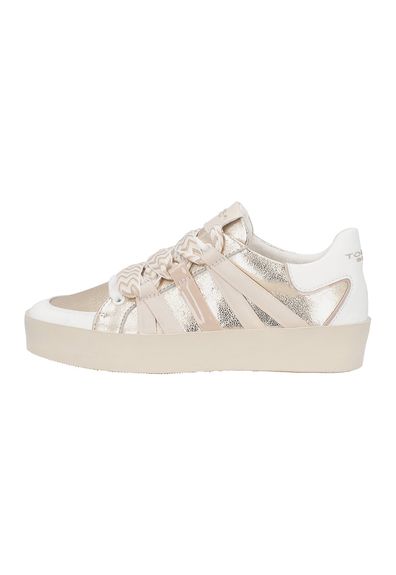 Pantofi sport din piele cu sireturi cu model herringbone - Auriu/Bej deschis