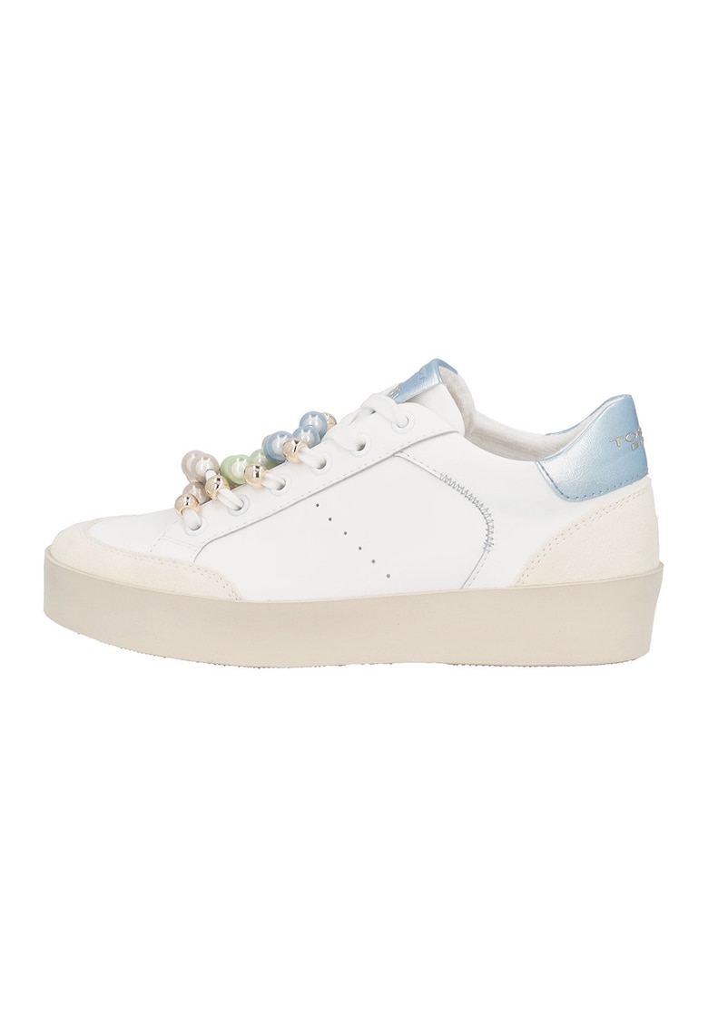 Pantofi sport din piele cu sireturi cu margele - Alb/Albastru glaciar