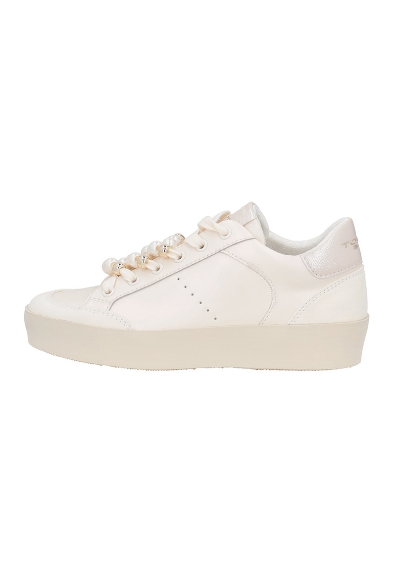 Pantofi sport din piele cu sireturi cu margele - Auriu/Crem