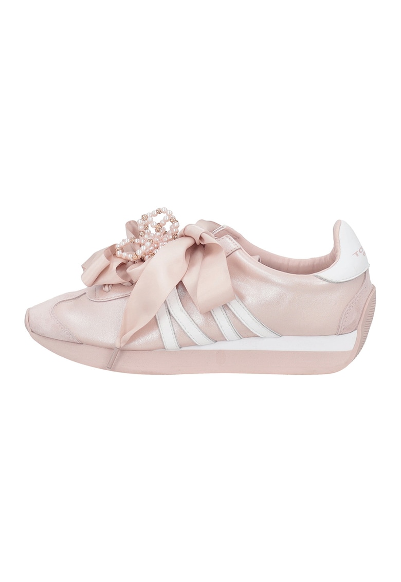 Pantofi sport cu sireturi din satin - Roz/Crem