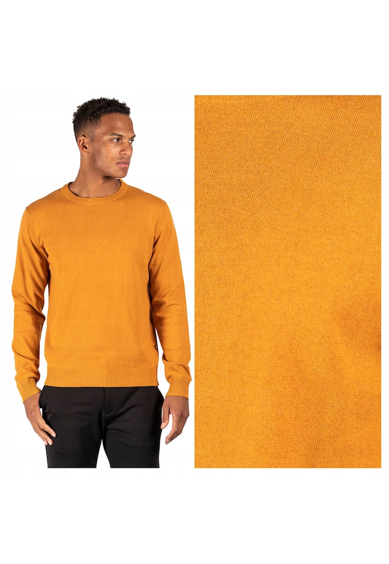 Pulover Barbati - Dustin - Regular Fit - Maneci Lungi - Decolteu Rotund - Design Simplu - Bumbac - Galben - Galben
