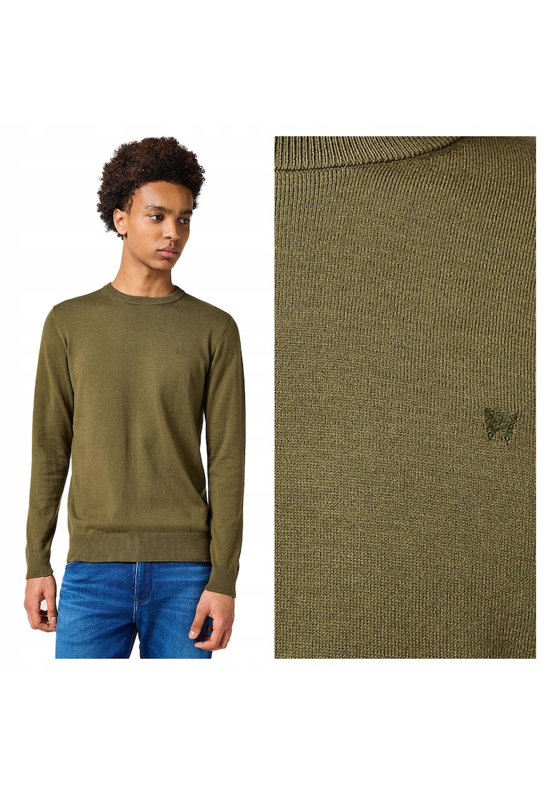Pulover Barbati - Knit Sweater - Regular Fit - Decdwqfu Rotund - Maneci Lungi - Bumbac - Verde - Verde