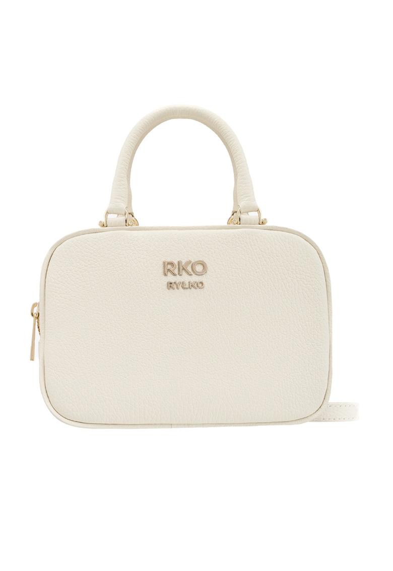 Geanta din piele cu maner si bareta crossbody - Bej deschis
