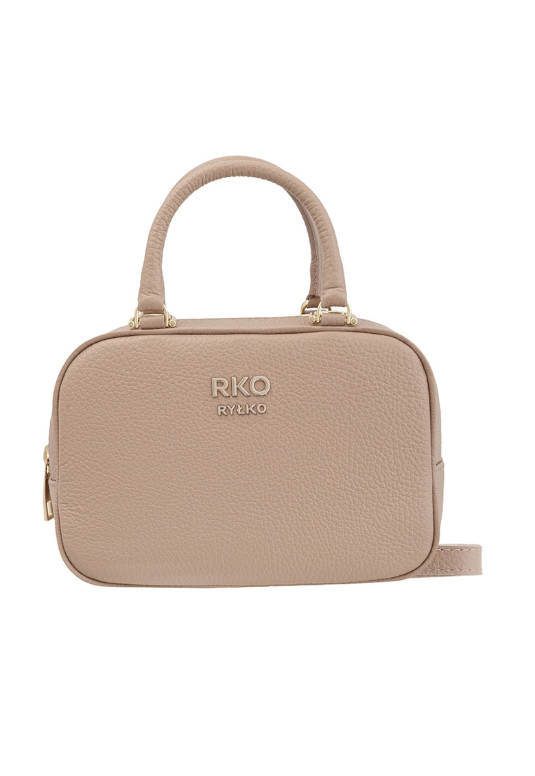 Geanta din piele cu maner si bareta crossbody - Maro taupe deschis