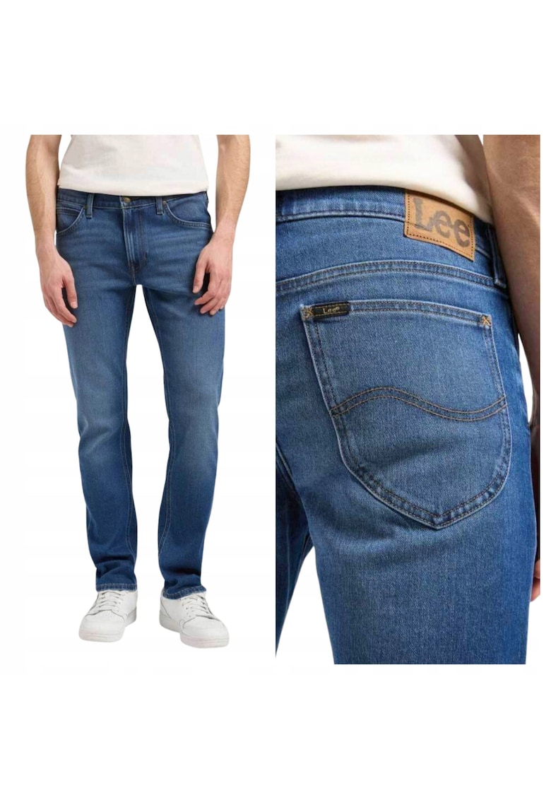 Blugi Barbati - Daren Zip Fly - Slim Fit - Talie Joasa - 5 Buzunare - Fermoar - Lungi - Bumbac - Albastru - Albastru