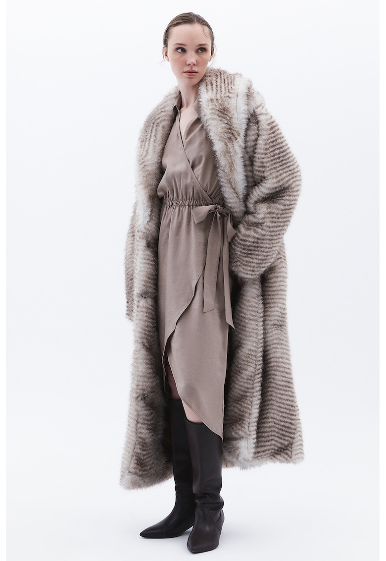 Rochie-camasa din amestec de modal cu decolteu in V - Maro taupe deschis