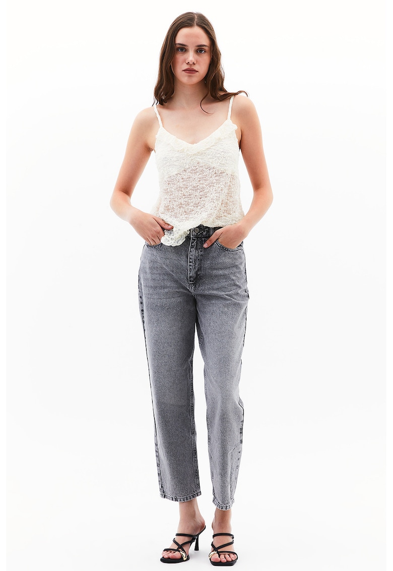 Blugi mom cu talie inalta Bridget - Gri melange