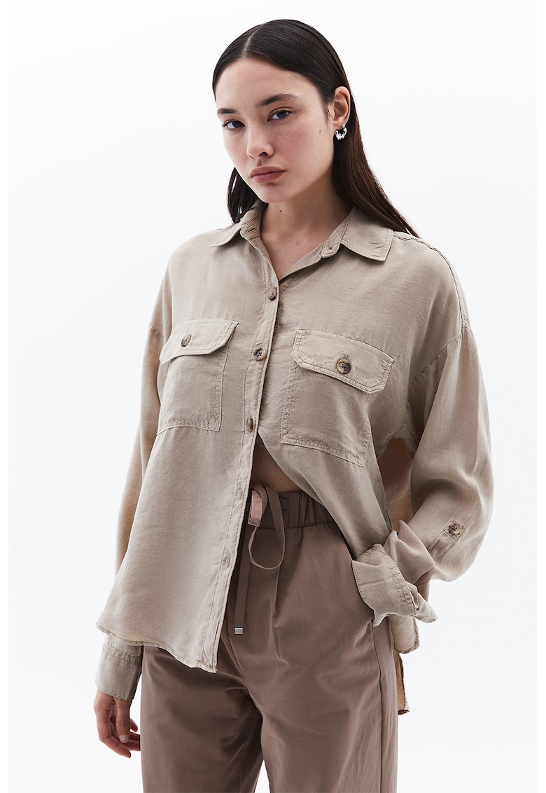 Camasa lejera din lyocell - Maro taupe deschis