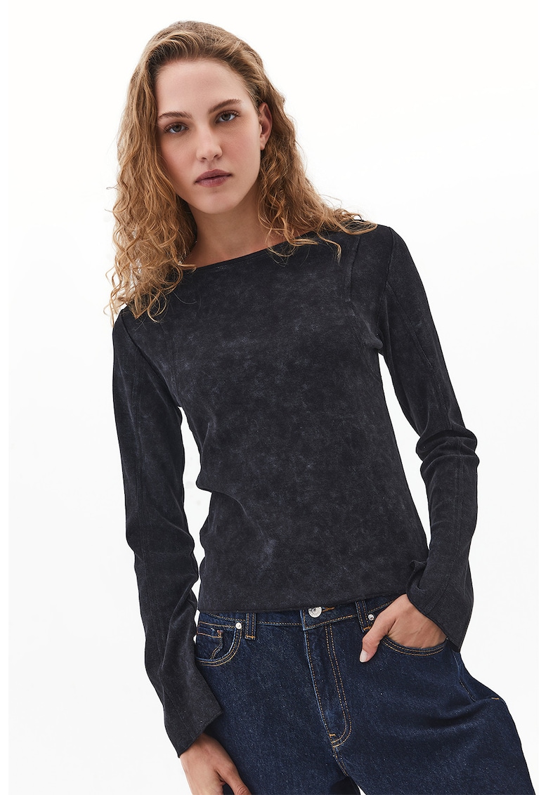 Bluza cu decolteu barcuta si model tie-dye - Negru stins