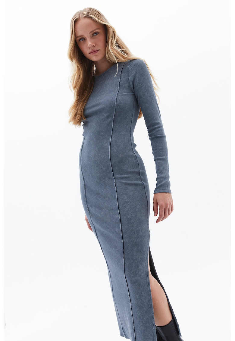 Rochie lunga cu decolteu rotund - Gri carbune