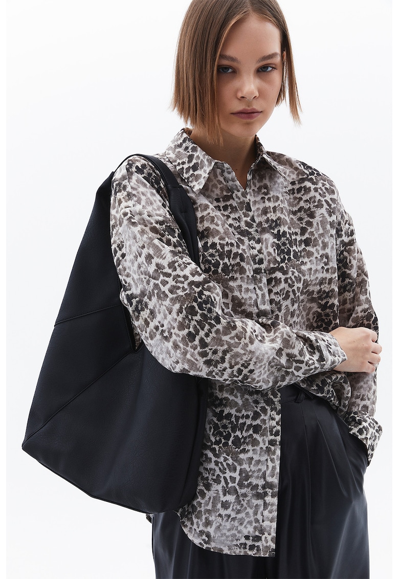 Camasa din amestec de modal cu animal print - Alb murdar/Gri antracit