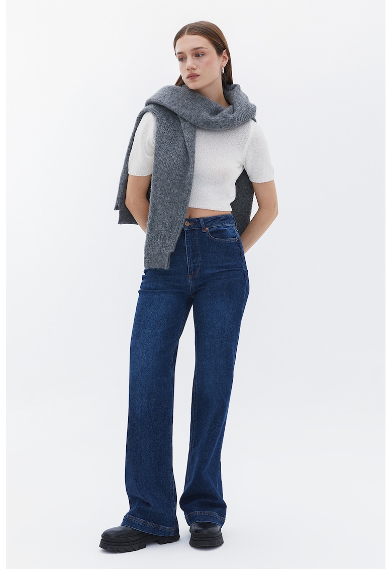 Tricou tricoat fin crop - Alb optic