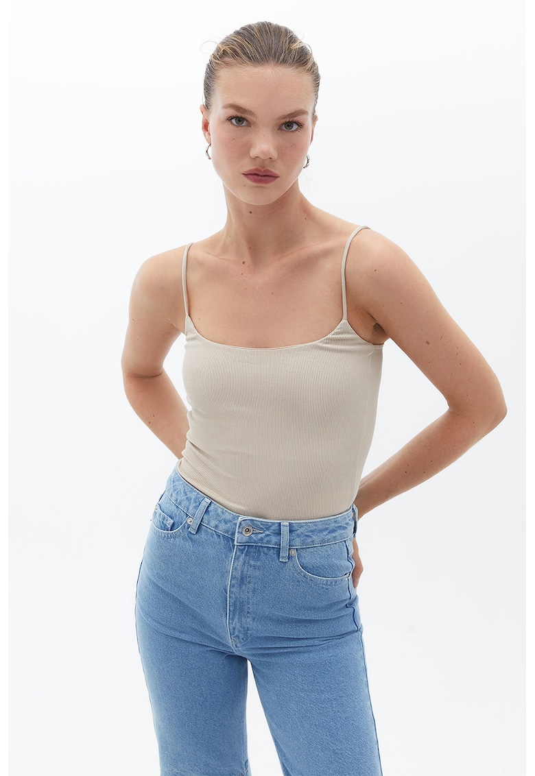 Top striat cu bretele inguste - Bej deschis