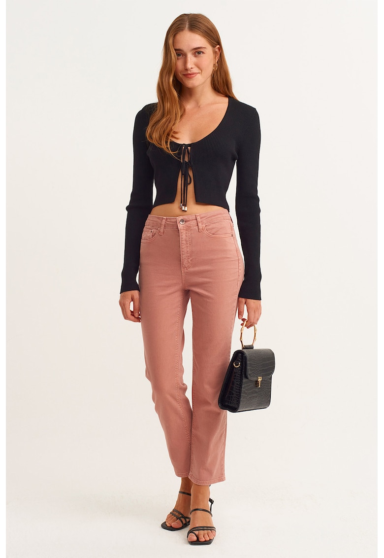 Pantaloni crop cu croiala dreapta - Roz prafuit