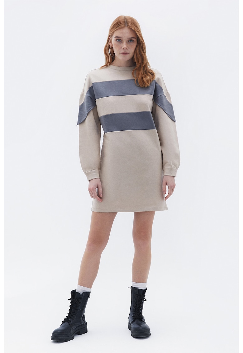 Rochie-bluza de trening din bumbac - Gri carbune/Maro camel
