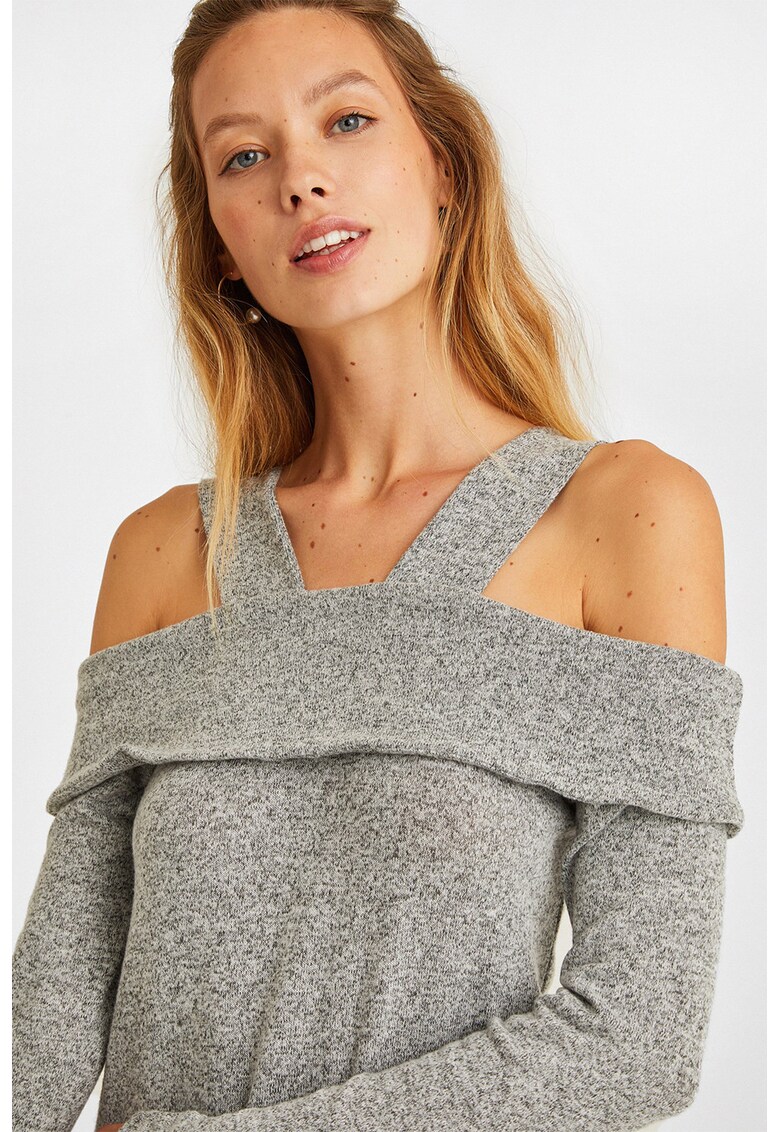 Pulover slim fit cu decupaje pe umeri - Gri inchis melange