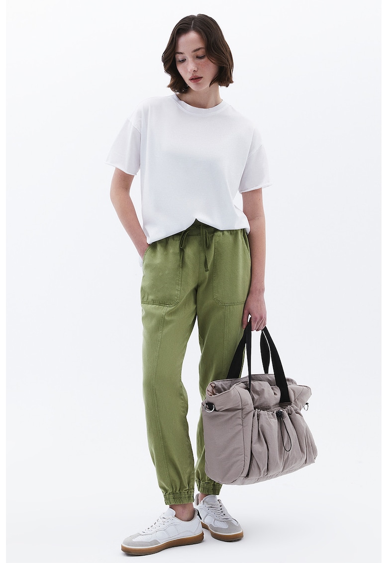 Pantaloni jogger din amestec de lyocell - Verde sparanghel