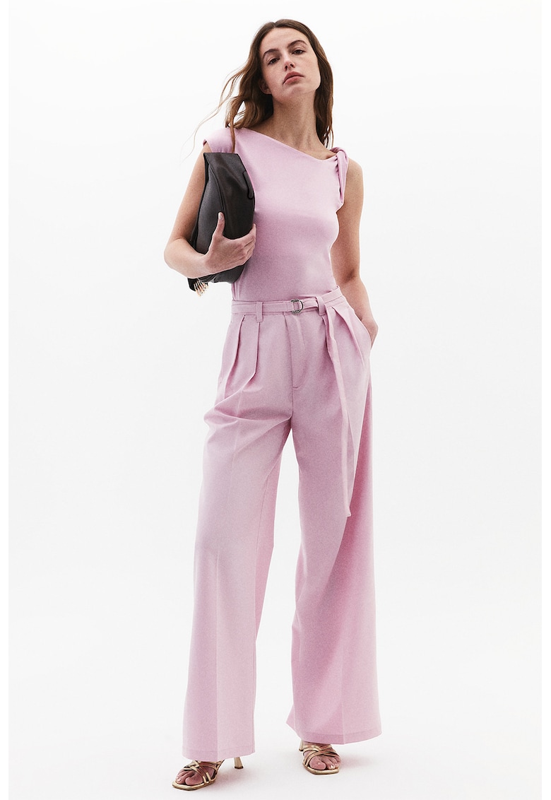 Pantaloni cu croiala ampla si cordon in talie asortat - Lila