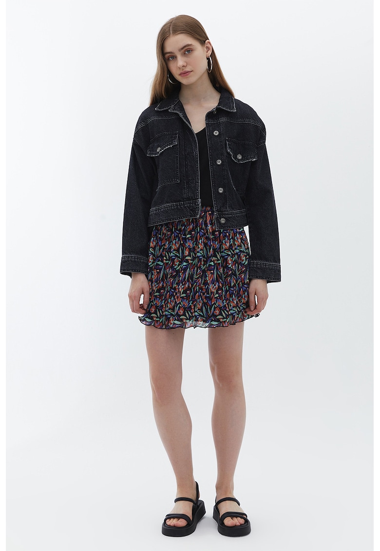 Tricou din bumbac si in cu decolteu in V - Negru