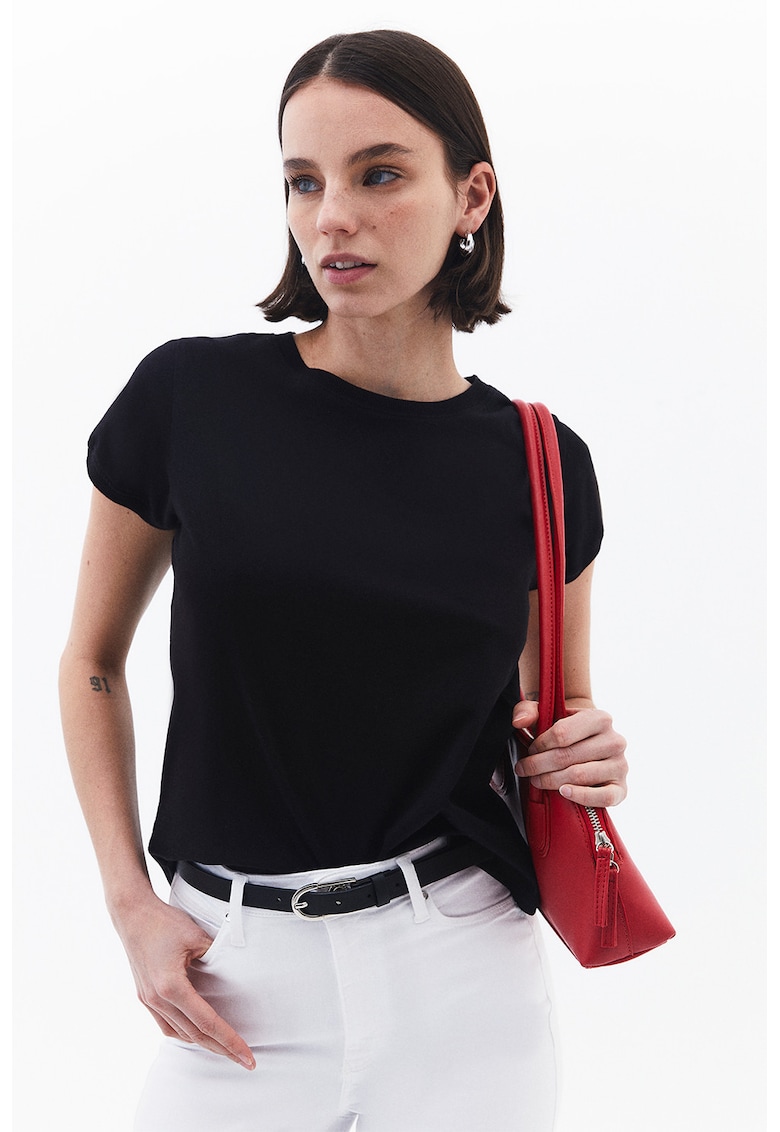 Tricou din bumbac cu model uni - Negru