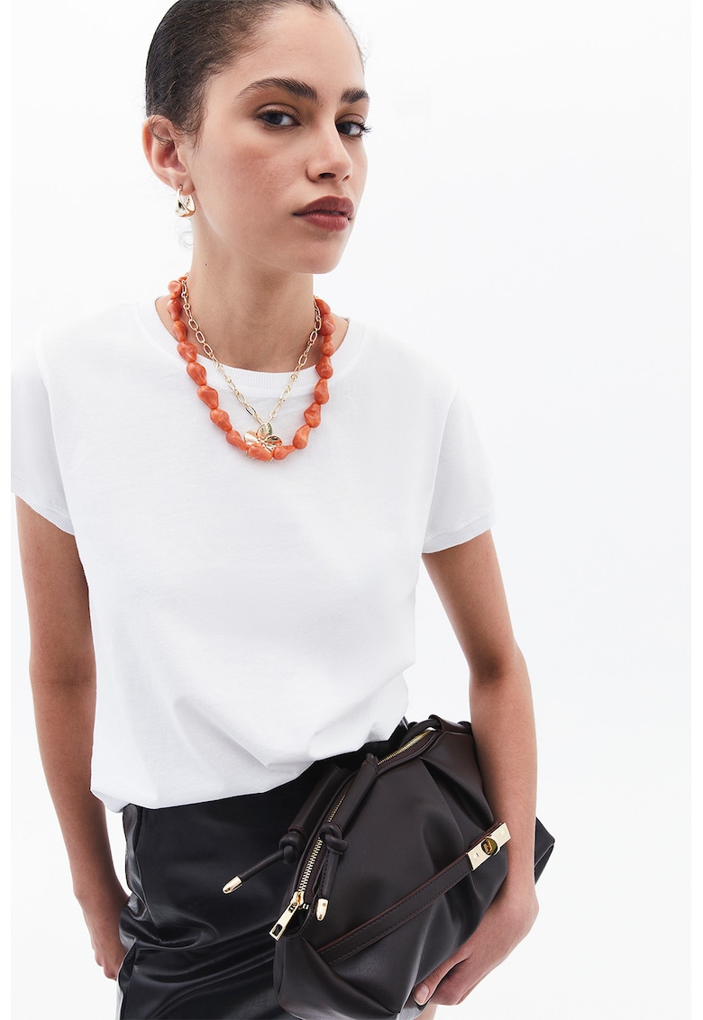 Tricou din bumbac cu model uni - Alb