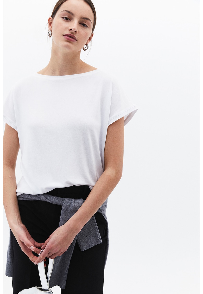 Tricou din amestec de modal cu decolteu barcuta - Alb