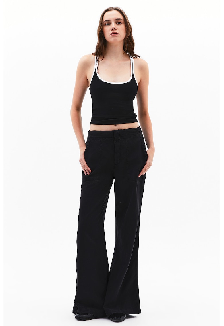 Pantaloni din amestec de lyocell cu croiala ampla si talie inalta - Negru