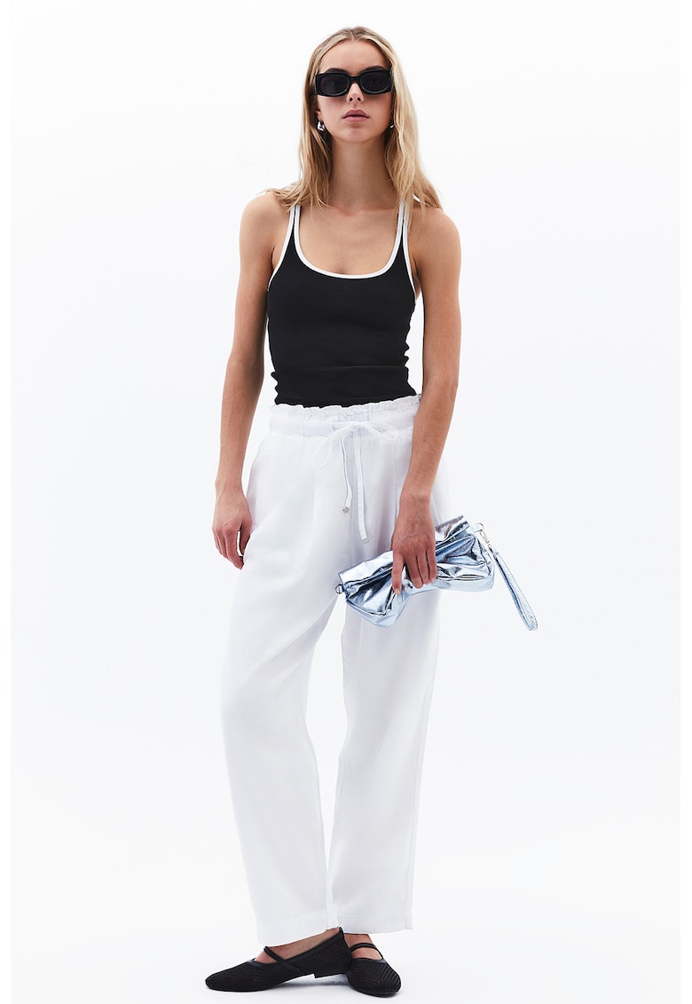 Pantaloni relaxed fit din amestec de lyocell cu snur de ajustare in talie - Alb optic