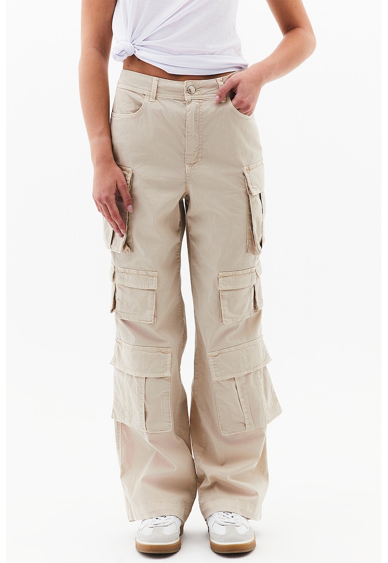 Pantaloni cargo cu talie medie - Bej deschis