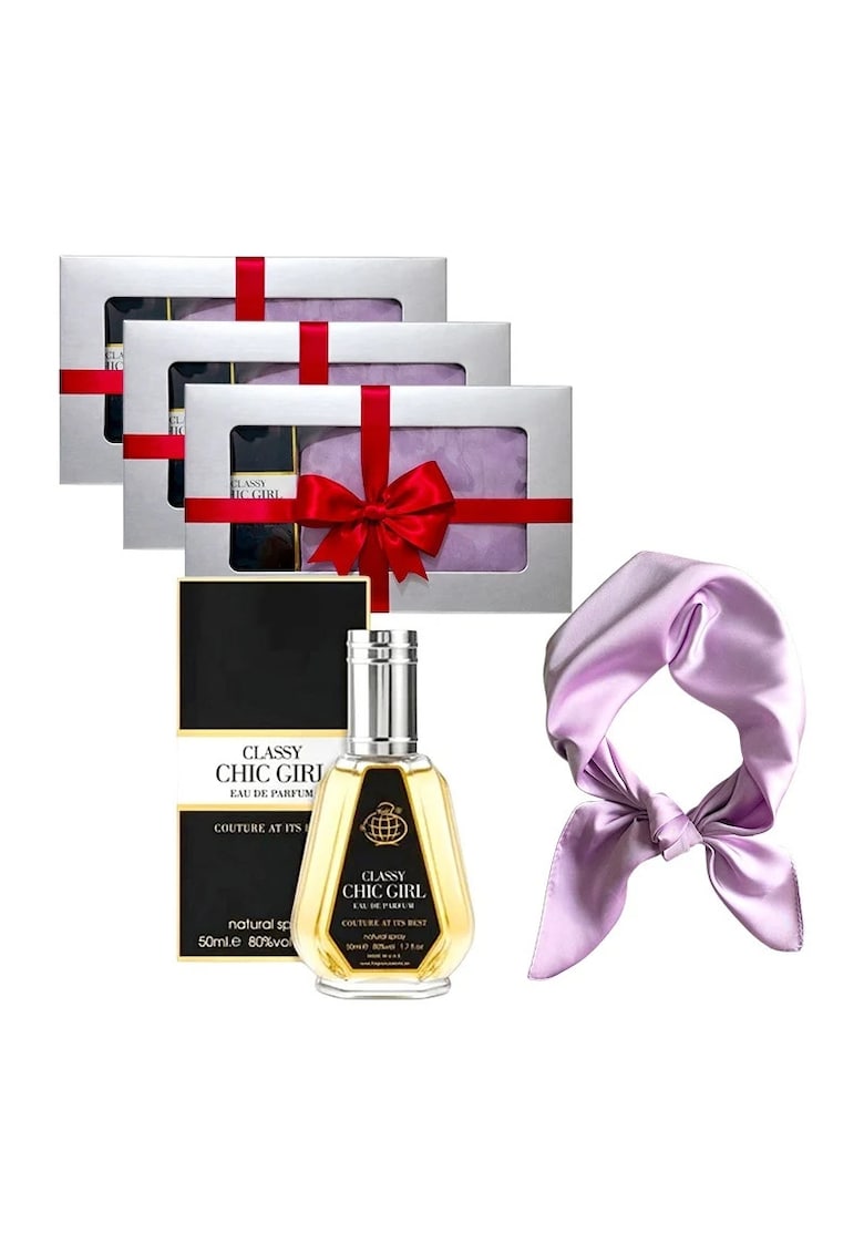 3 x Set Elysa – Apa de Parfum Classy Chic Girl 50ml - Esarfa satinata lila