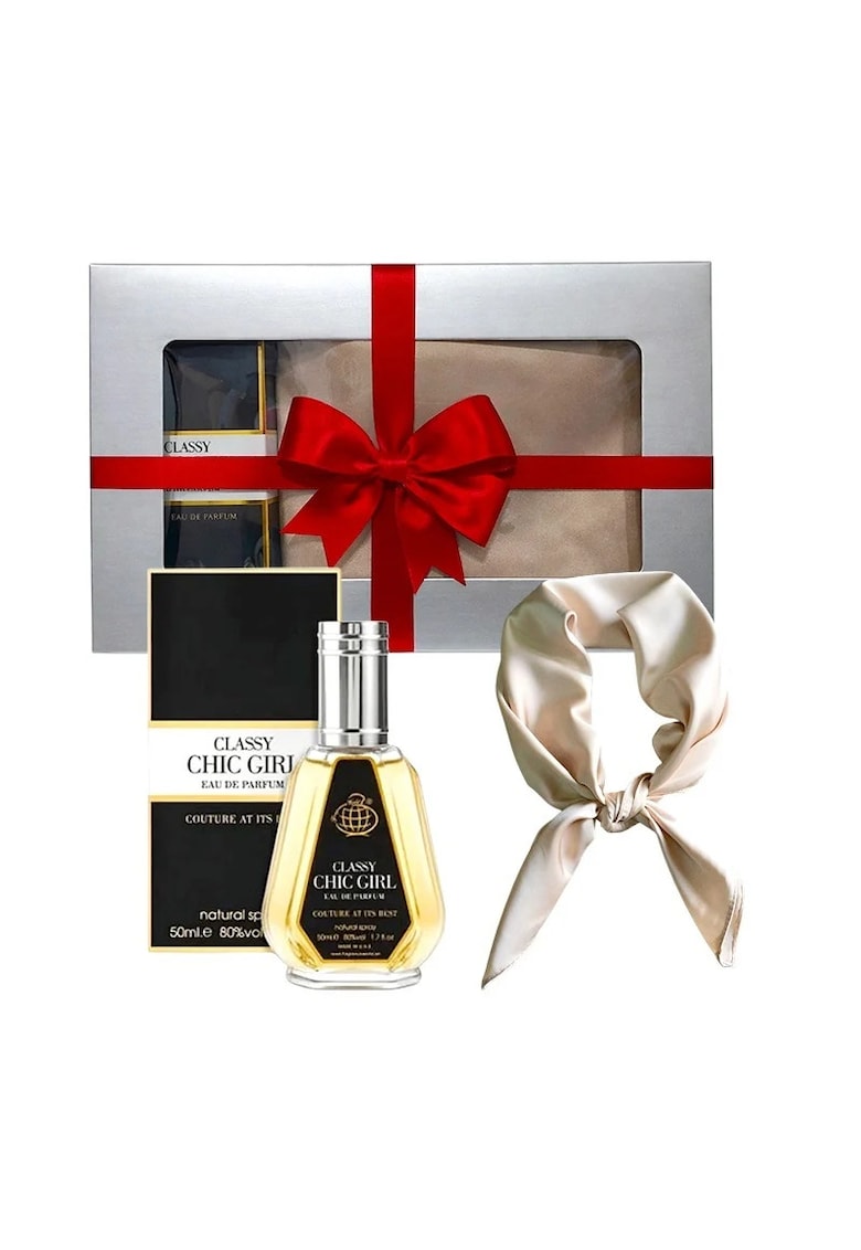 Set Elysa – Apa de Parfum Classy Chic Girl 50ml - Esarfa satinata crem
