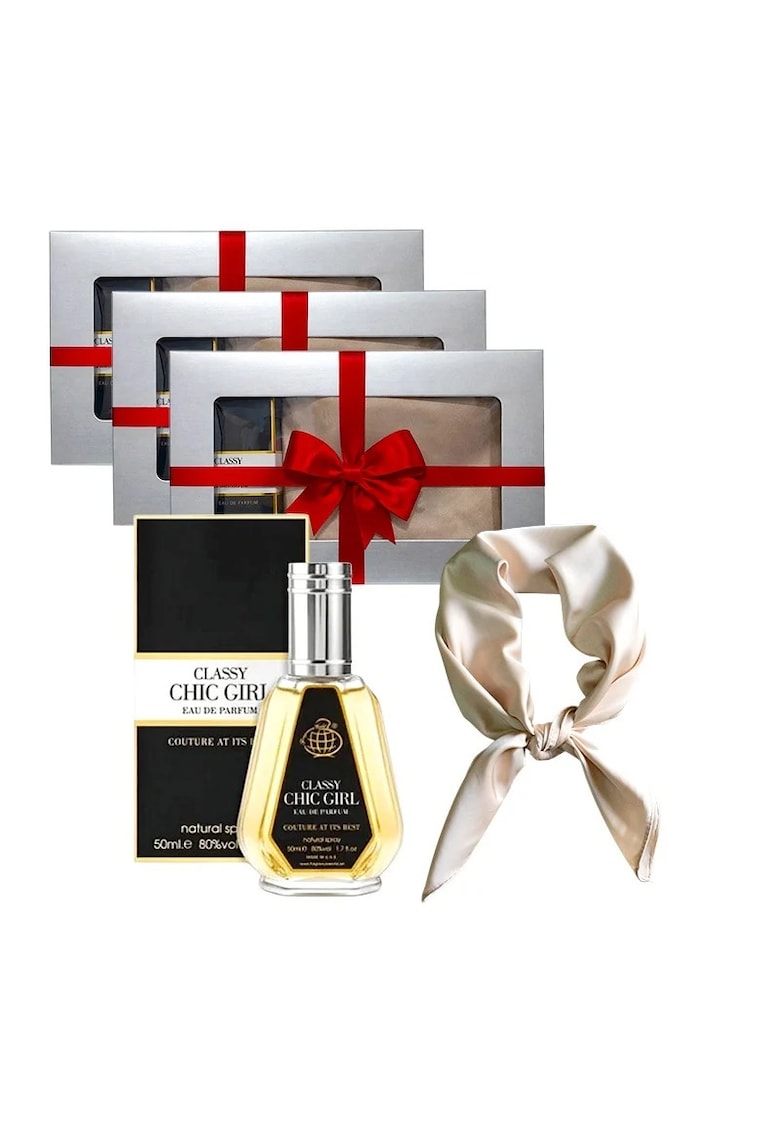 3 x Set Elysa – Apa de Parfum Classy Chic Girl 50ml - Esarfa satinata crem