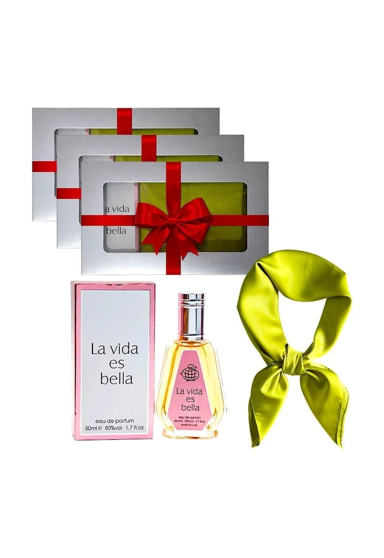 3 x Set Elysa – Apa de Parfum La Vida es Bella 50ml - Esarfa satinata verde